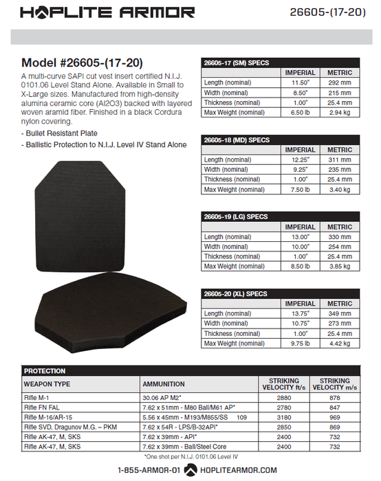 Two SAPI Plates: NIJ Certified Level IV, Triple Curve, Stand Alone (26605) - Hoplite Armor Store