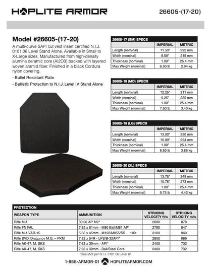 Level IV Body Armor Combo- 26605 SAPI-Swimmer / Mark II Carrier Combo