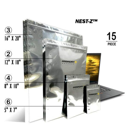 15pc Large Kit NEST-Z EMP 7.0 mil Faraday Bags