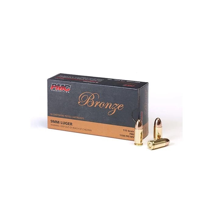 PMC Bronze 9mm Luger Handgun Ammo - 115 Grain | FMJ | 50rd Box