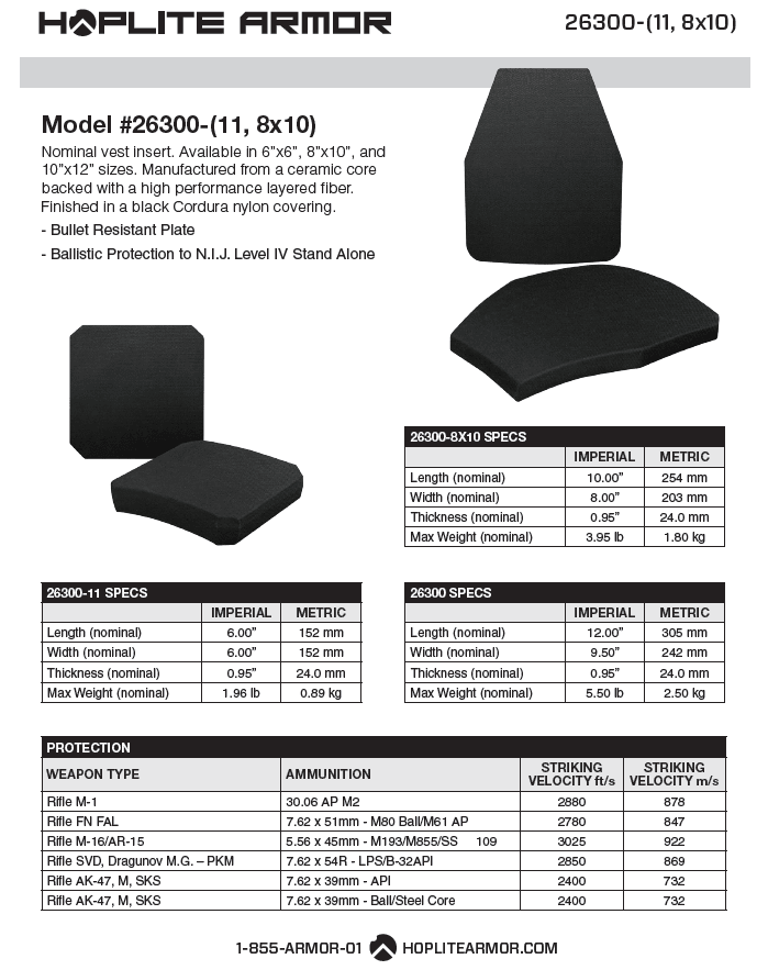 Two Swimmer Plates: NIJ Certified, Lightweight Level IV, Triple Curve, Stand Alone (26300) - Hoplite Armor Store